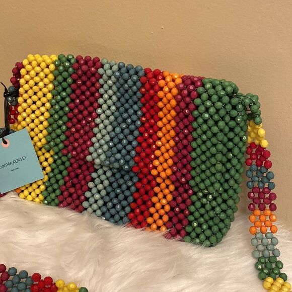 NWT Cynthia Rowley Rainbow Beaded Crossbody Retro Style 1960-70's - Rainbow - Picture 4 of 11